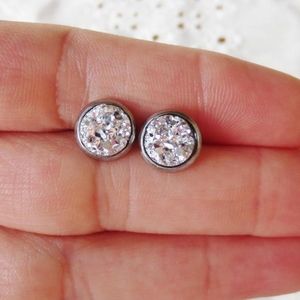 8mm silver druzy studs
